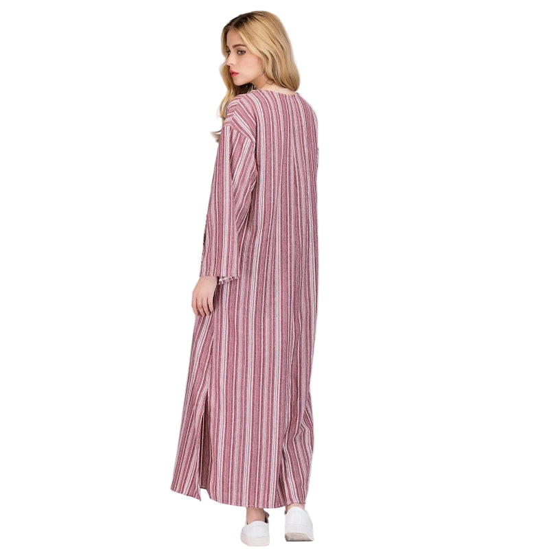 Vestido bohemio largo de algodón y lino talla grande 5XL de tipo caftán con manga larga y rayas