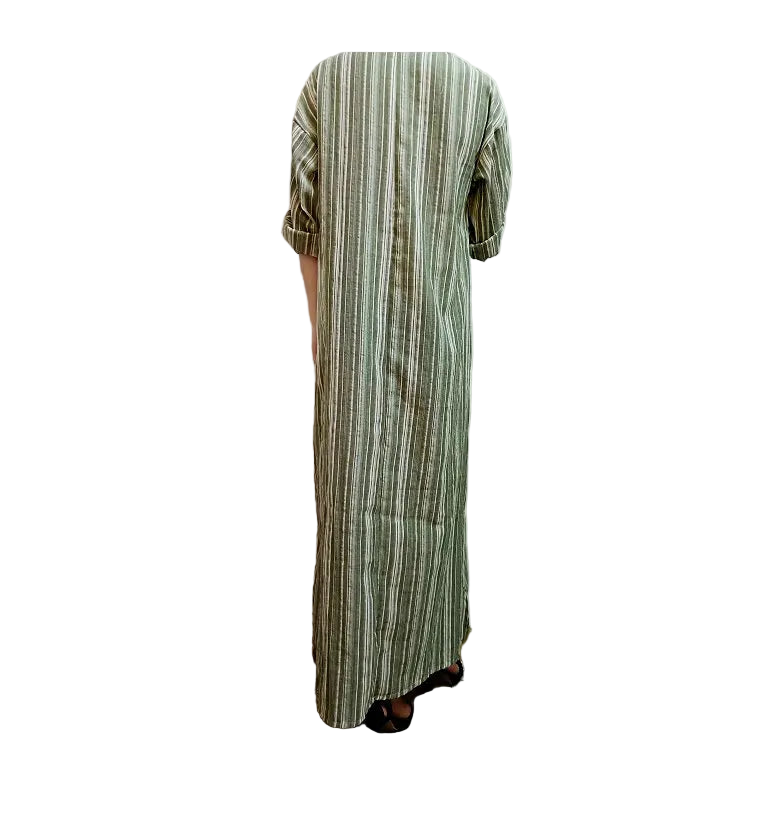 Vestido bohemio largo de algodón y lino talla grande 5XL de tipo caftán con manga larga y rayas