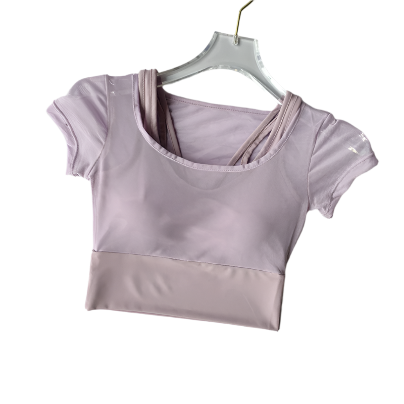 Crop Top con almohadilla en los pechos de secado rápido con manga corta y transpirable