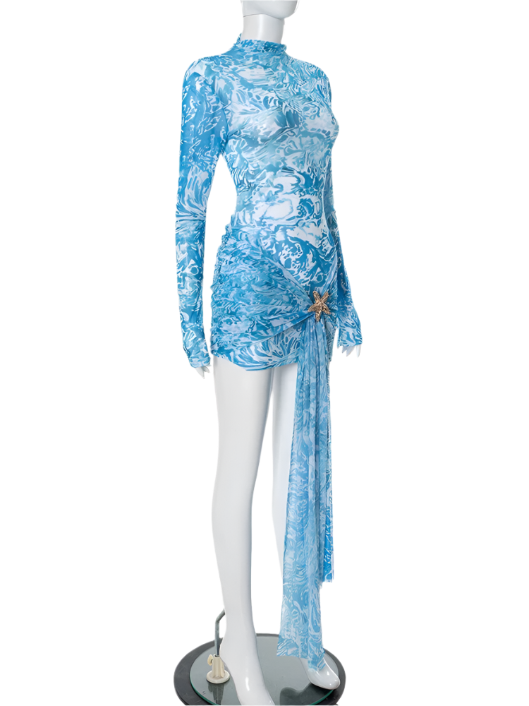 Vestido de Malla Transparente para Mujer Estilo con Manga Larga