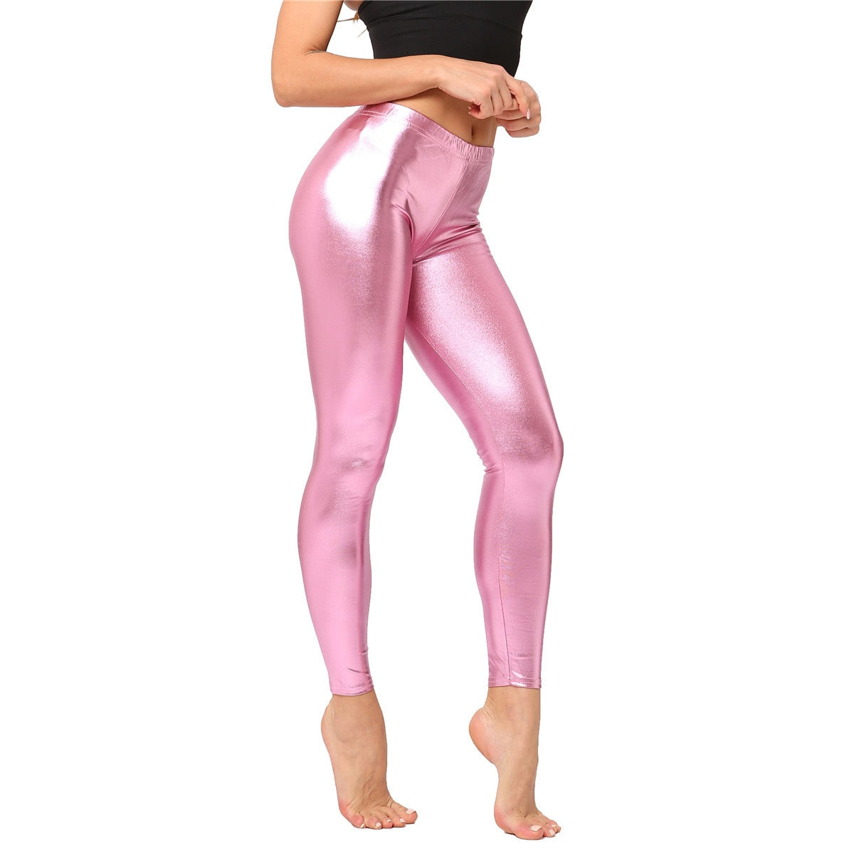 Women's Faux Leather Leggings: Sexy Metallic Tight Pants for Parties, Clubs and Dance.