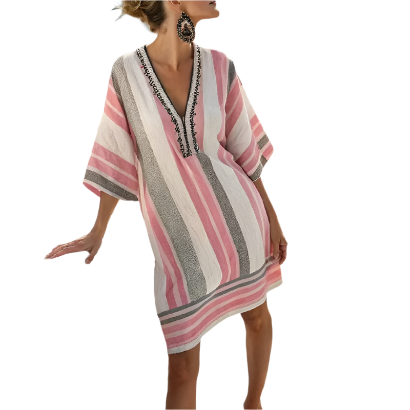 Vestido de verano Estilo boho chic de Mujer talla grande y Escote en V con Manga 3/4 y Estampado floral