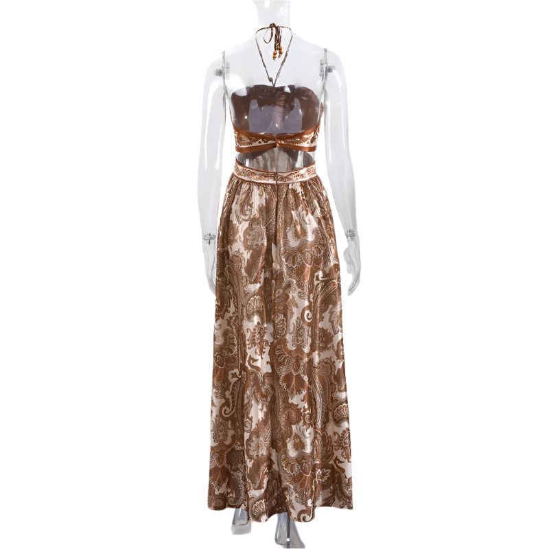Vestido de Verano Mujer Sin Espalda Off Shoulder con Estampado Coqueto y Corte Tipo Hollow
