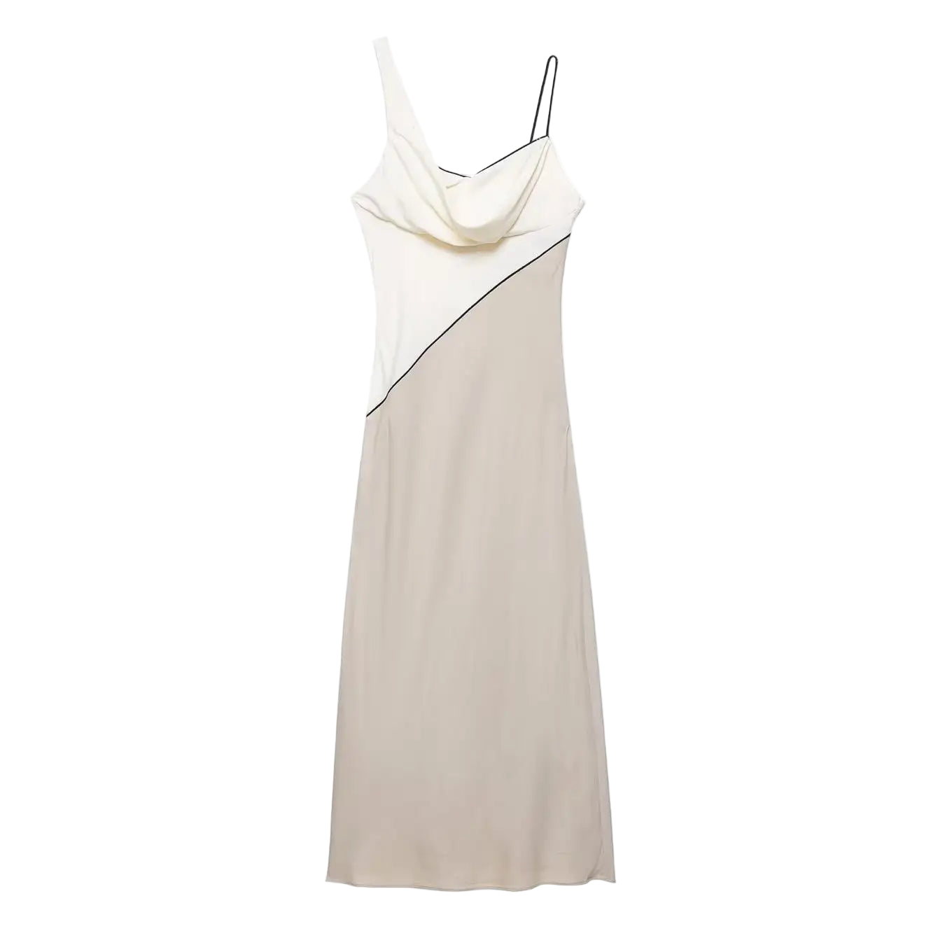 Vestido midi elegante sin mangas con tirantes de cuello drapeado de diseño patchwork