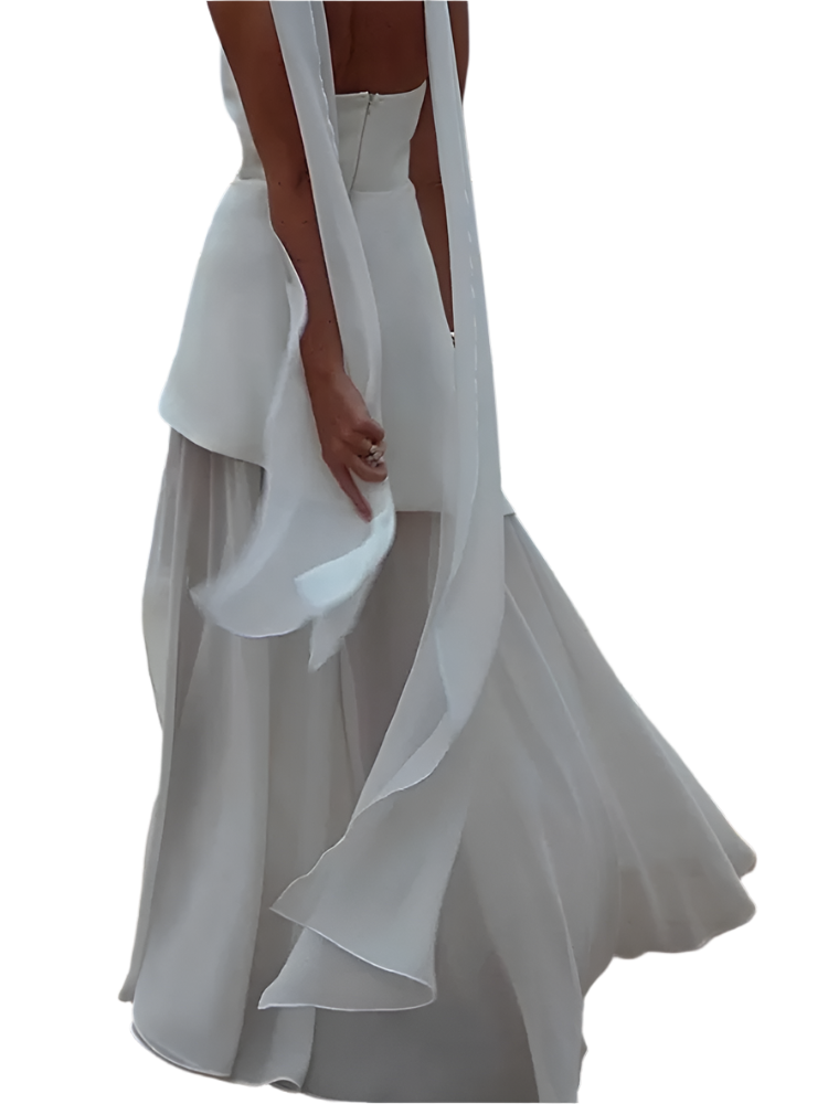 Vestido Largo Elegante para Mujer sin Tirantes de Malla con Lazo y Diseño Patchwork