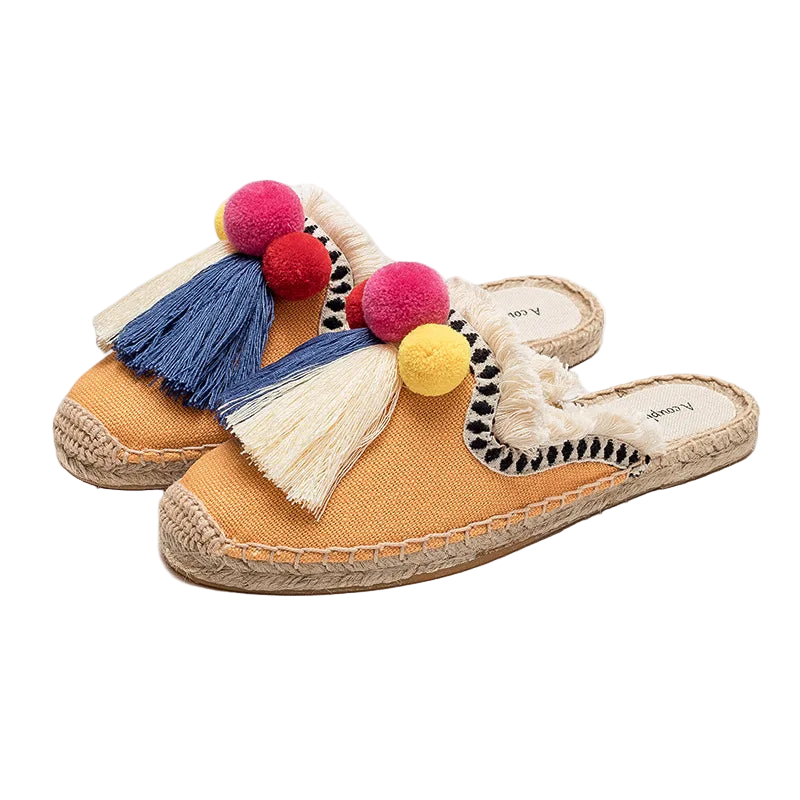 Zapatillas estilo suecos flats de yute y lona y algodón y suela TPR