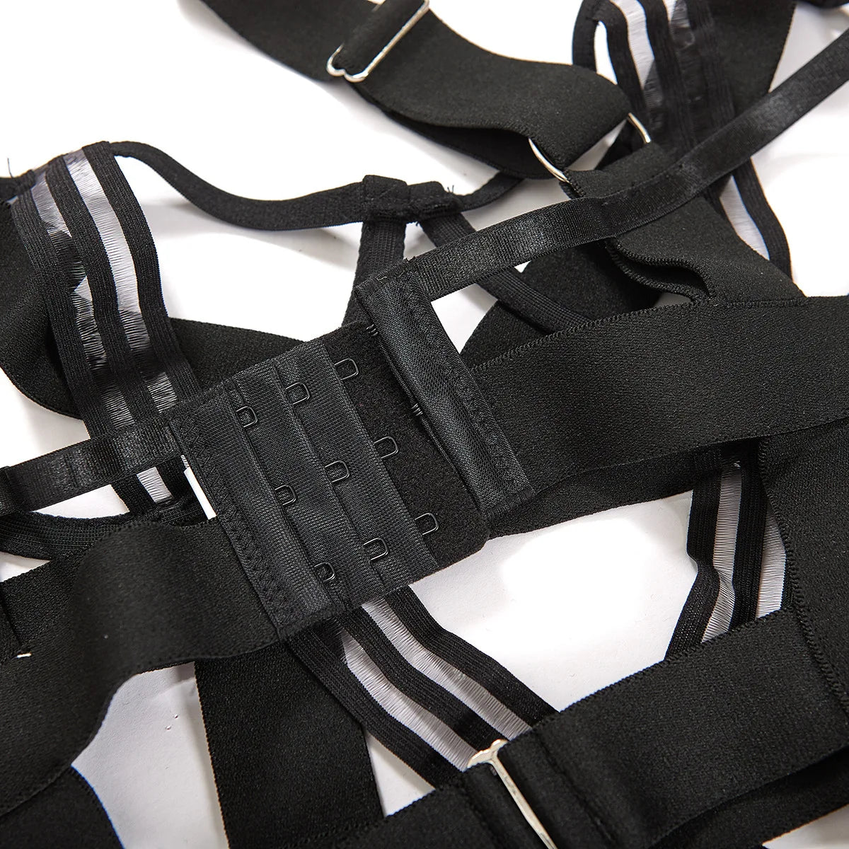 Conjunto Set de Lencería Coqueta 2 piezas con diseño de tiras de estilo jumpsuit ajustado en elástico