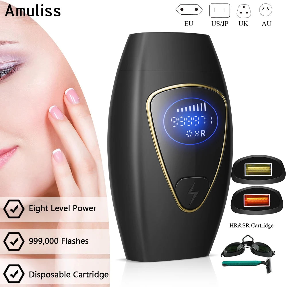 Depiladora IPL Luz Pulsada de Uso Doméstico Indoloro para Rostro y Cuerpo y Zona Bikini