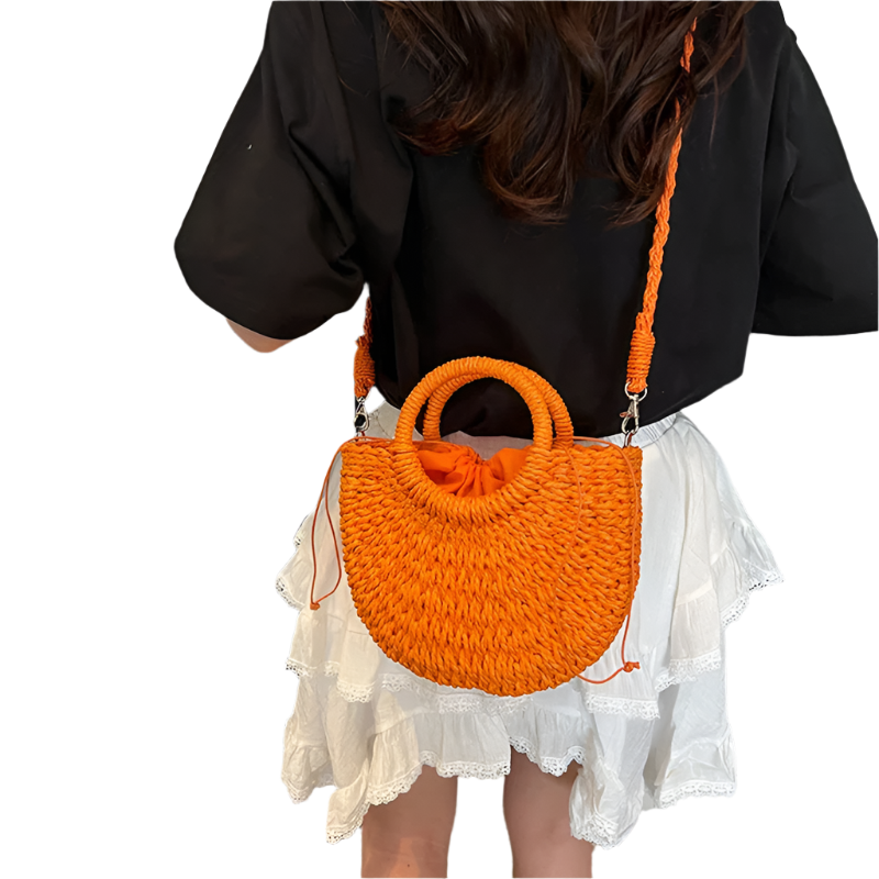 Bolso de Playa de Rattán Hecho a Mano con Diseño Hueco de Estilo Bodycross y de Hombro