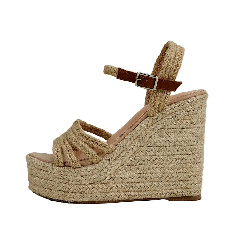 Sandalias Bohemias de Cuña con Plataforma y Punta Abierta con Correa al Tobillo