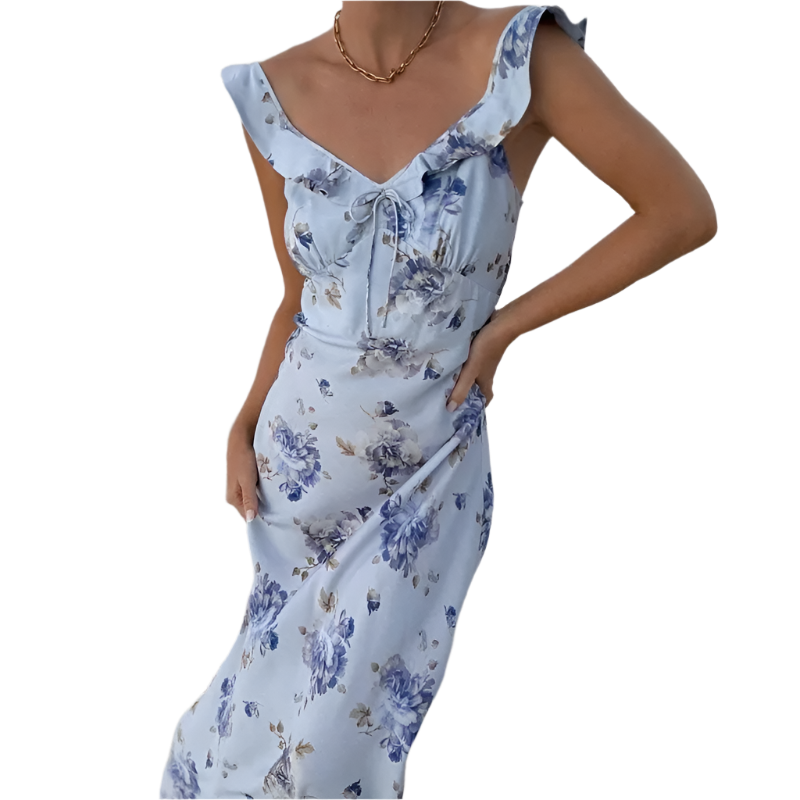 Vestido de Casual Mujer con Estampado Floral Sin Espalda y Escote en V