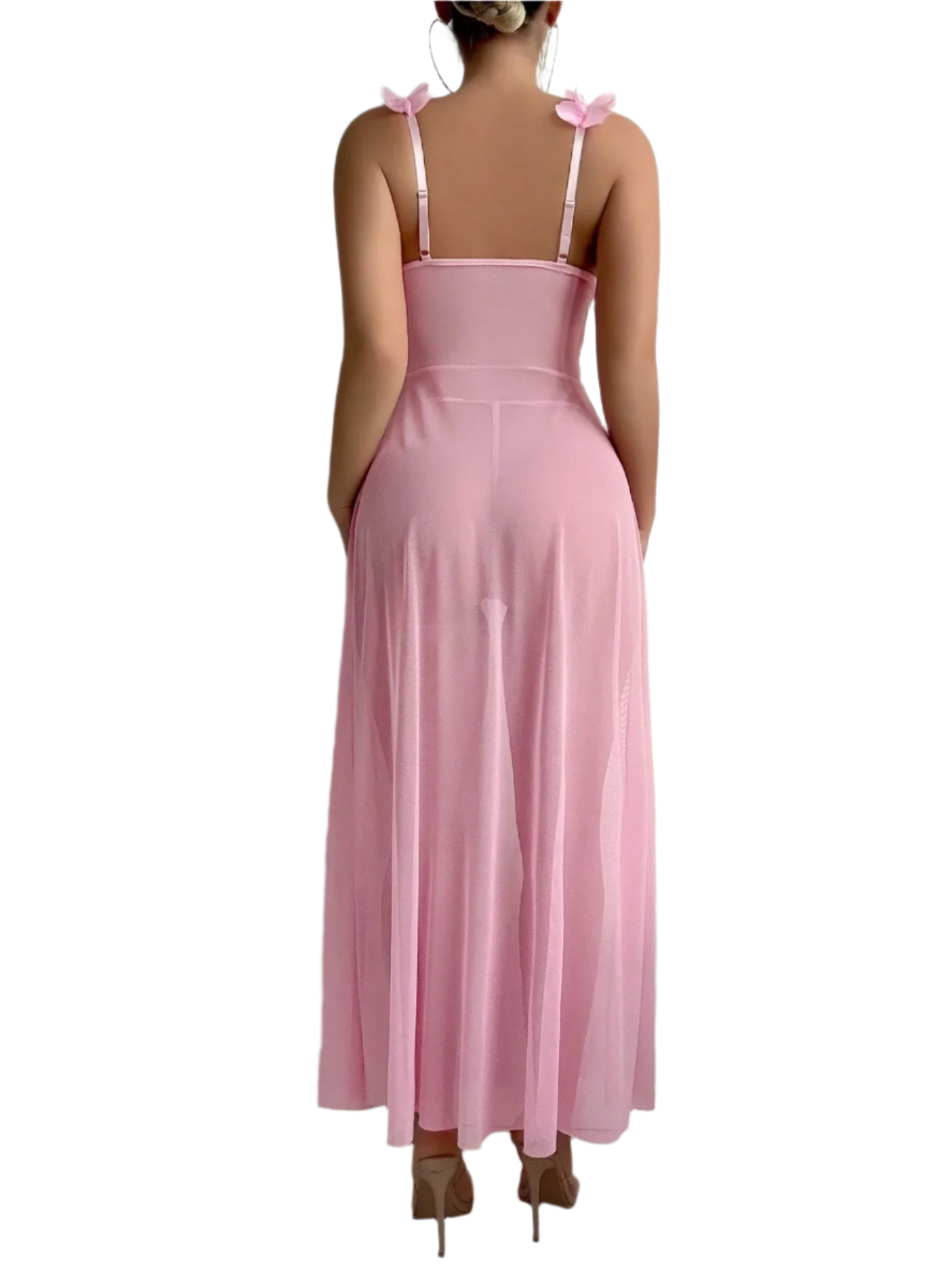 Long Sheer Lace Nightgown Lingerie Dress with Deep V Neckline