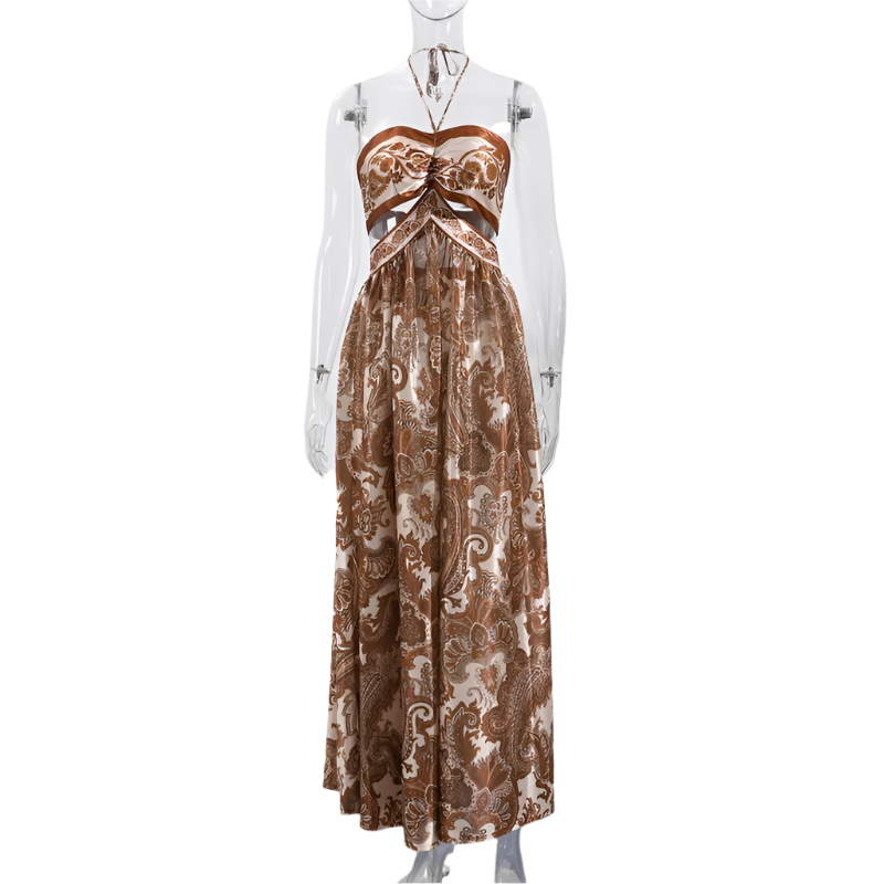 Vestido de Verano Mujer Sin Espalda Off Shoulder con Estampado Coqueto y Corte Tipo Hollow