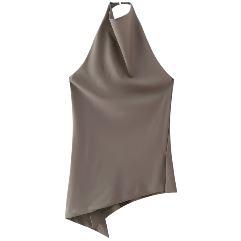 Outfit Set Satinado de Top halter asimétrico y pantalón con cordones de cintura alta