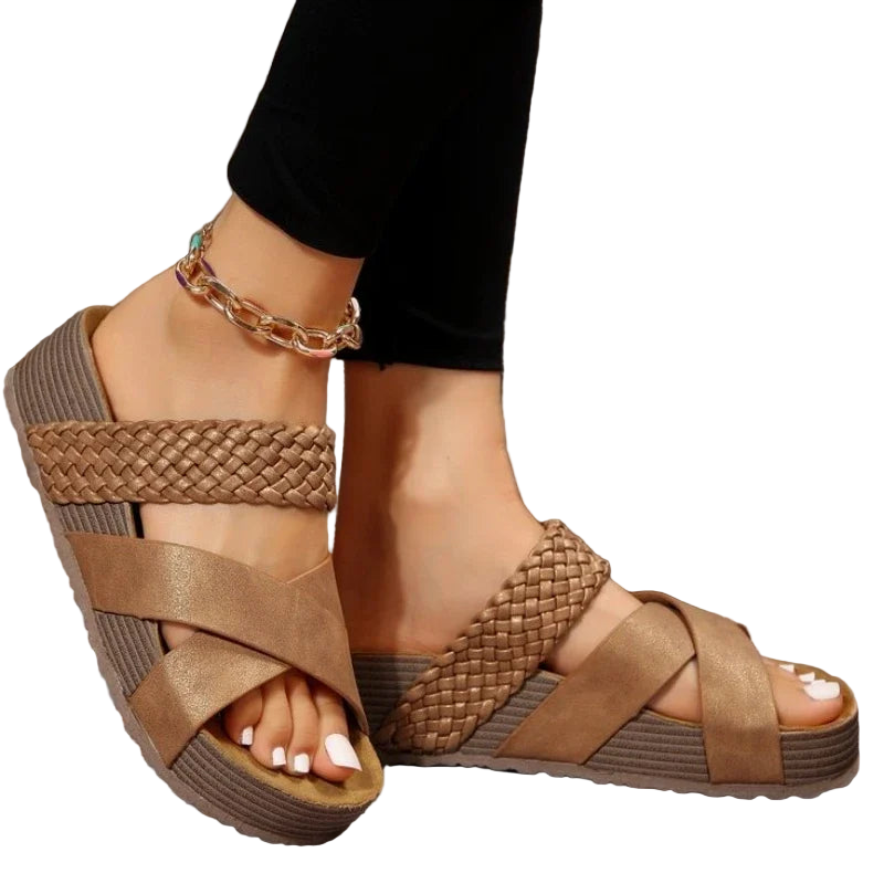 Sandalias gladiador sin cordones de punta abierta y tira cruzada ancha con plataforma gruesa en tallas grandes