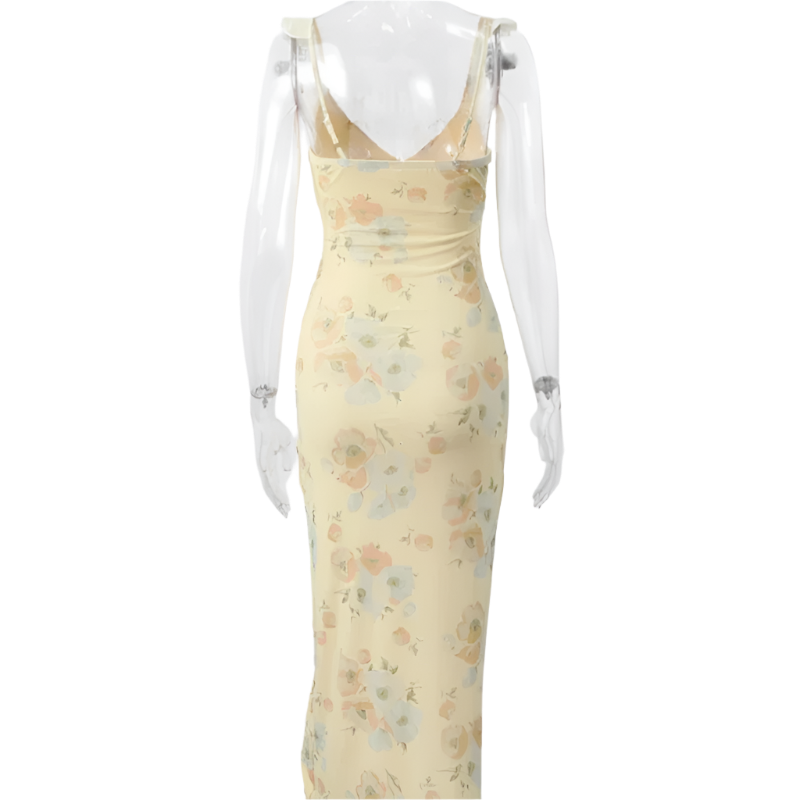 Vestido de Casual Mujer con Estampado Floral Sin Espalda y Escote en V