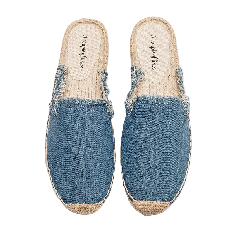Zapatillas estilo suecos flats de yute y lona y algodón y suela TPR