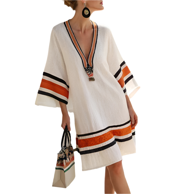 Vestido de verano Estilo boho chic de Mujer talla grande y Escote en V con Manga 3/4 y Estampado floral