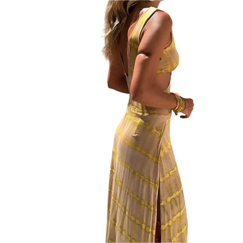 Vestido de verano con escote en V y estampado de corte entallado y abertura lateral de estilo casual