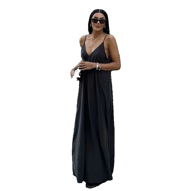 Vestido largo tipo lencero negro o rojo drapeado sin espalda