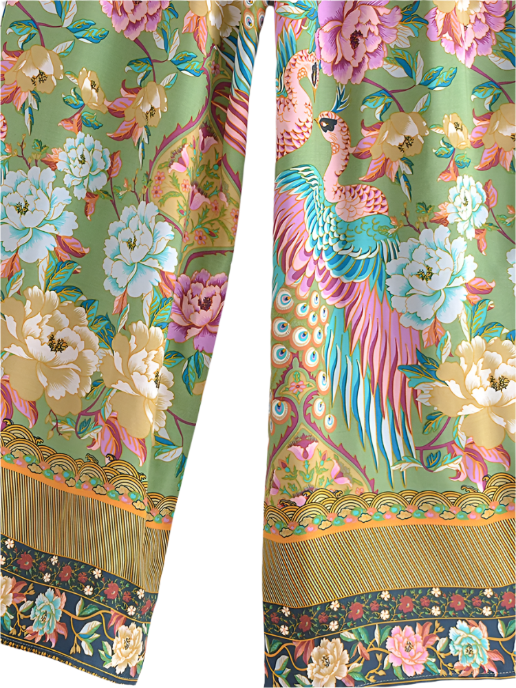 Outfit Conjunto boho chic de 2 piezas con kimono corto estampado floral y pantalón de pierna ancha
