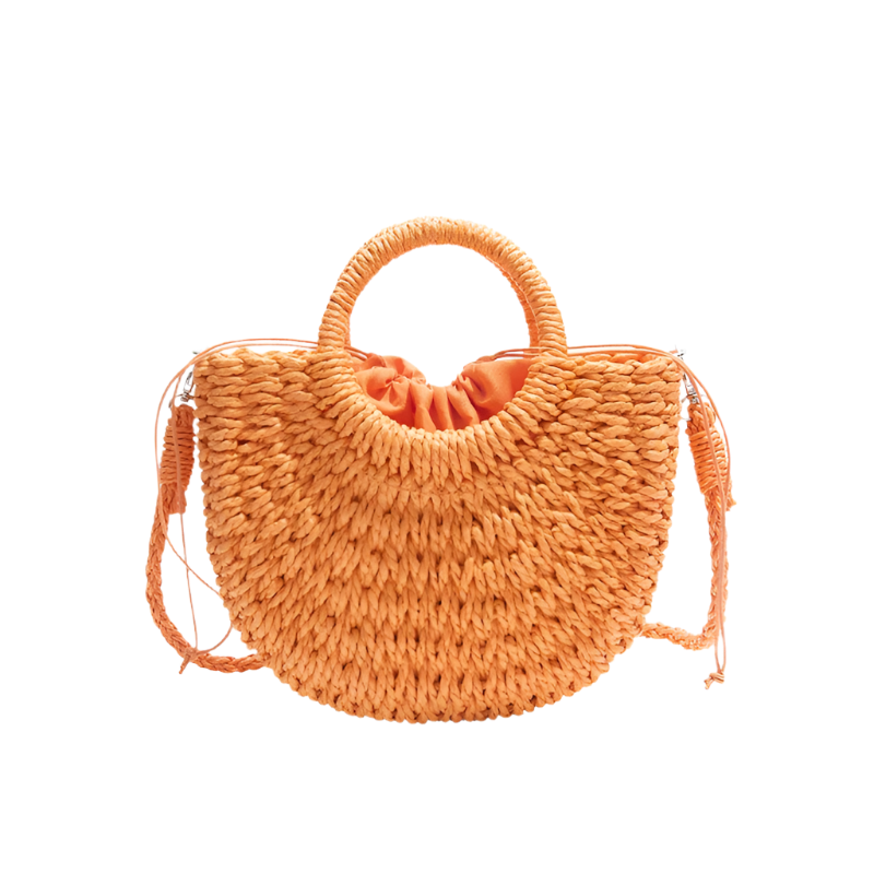 Bolso de Playa de Rattán Hecho a Mano con Diseño Hueco de Estilo Bodycross y de Hombro