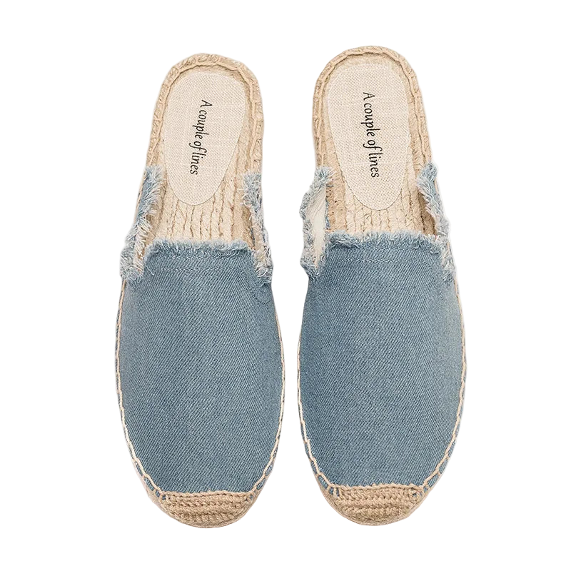Zapatillas estilo suecos flats de yute y lona y algodón y suela TPR