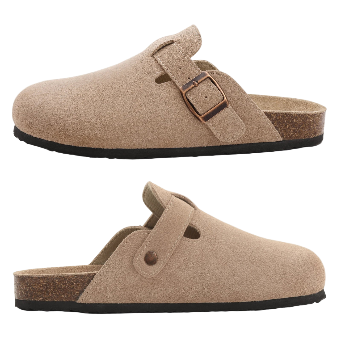 Suecos estilo Birken clásicos con plantilla de corcho y sin cordones