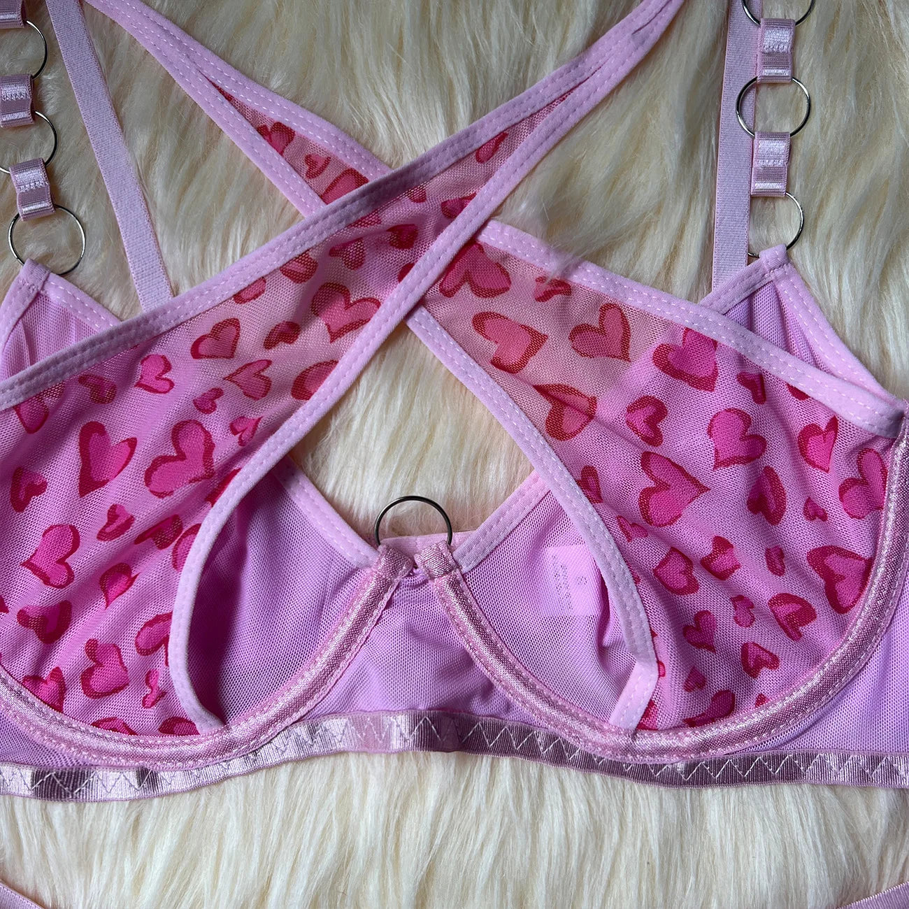 Leopard Print Push Up Bra Lingerie Set, Sheer Lace Trim, Includes Gloves and Stockings