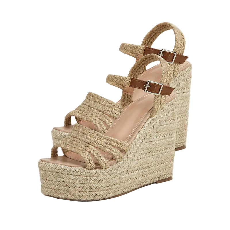 Sandalias Bohemias de Cuña con Plataforma y Punta Abierta con Correa al Tobillo