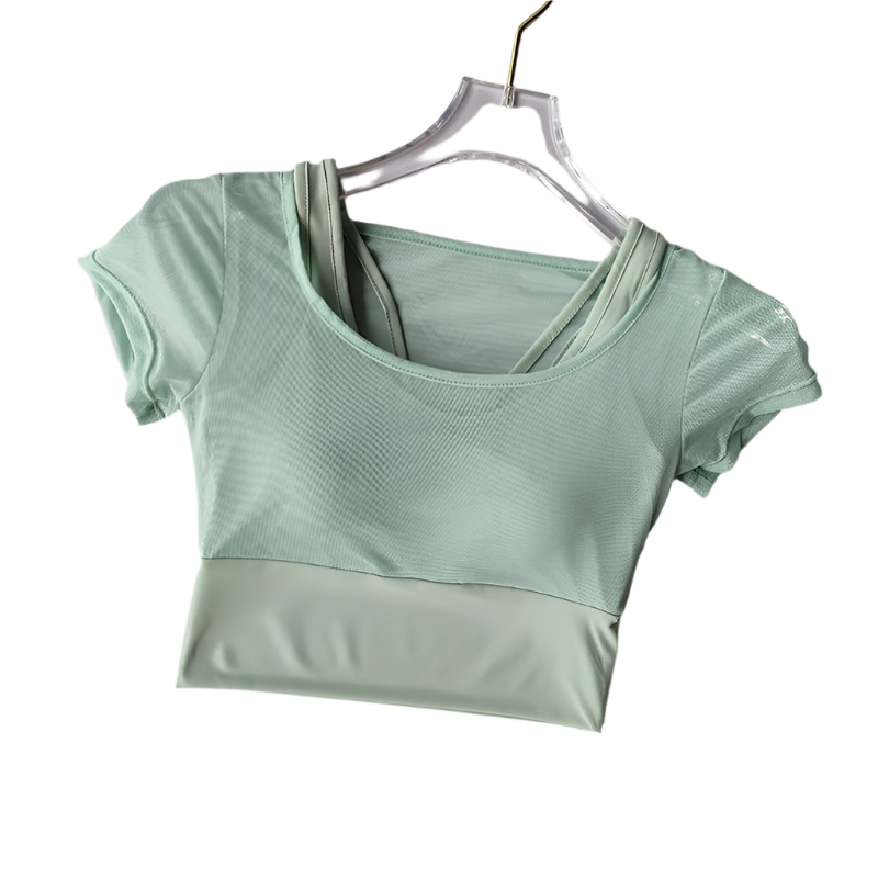 Crop Top con almohadilla en los pechos de secado rápido con manga corta y transpirable