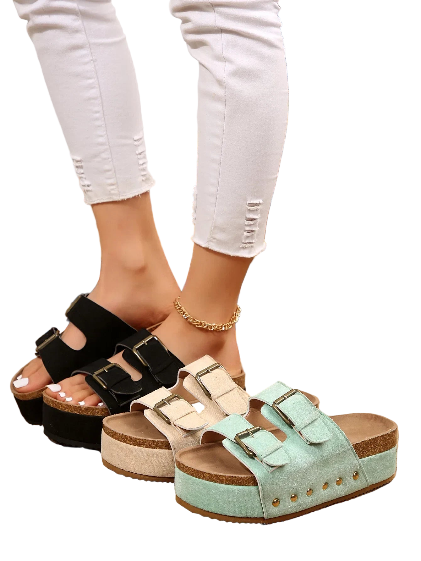 Sandalias Planas Bohemias de Punta Abierta al Estilo Romano y Suela Gruesa