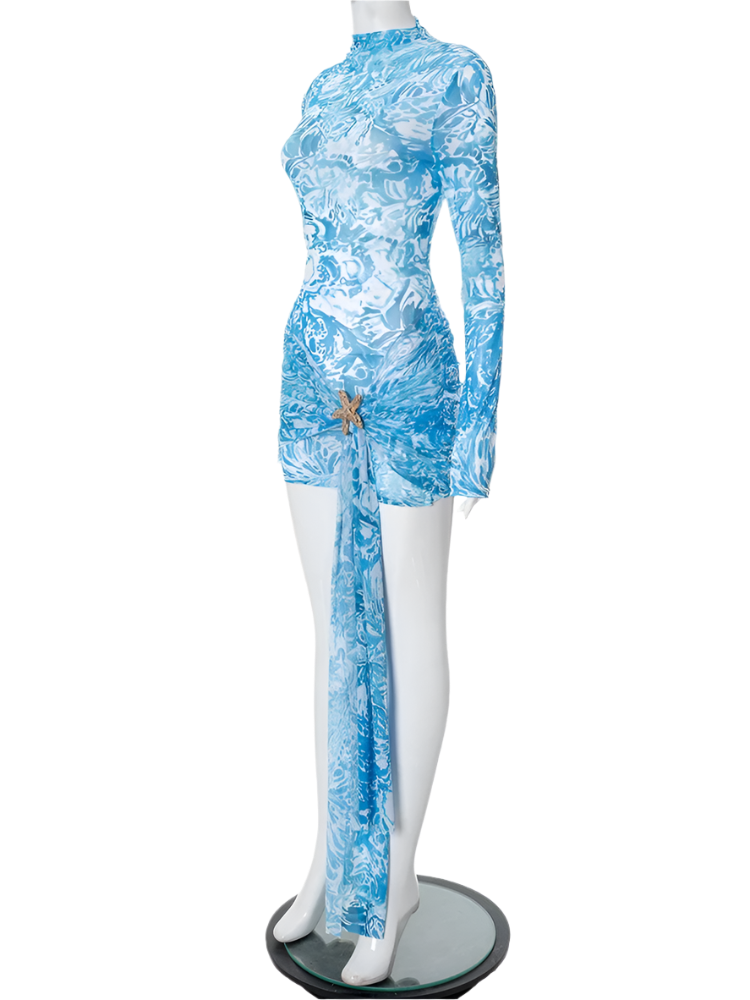 Vestido de Malla Transparente para Mujer Estilo con Manga Larga
