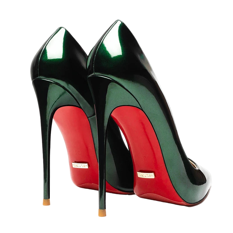 Zapatos de tacón alto y punta fina de suela roja y estilo stiletto de 12 cm