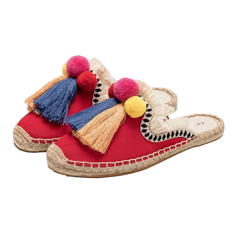 Zapatillas estilo suecos flats de yute y lona y algodón y suela TPR
