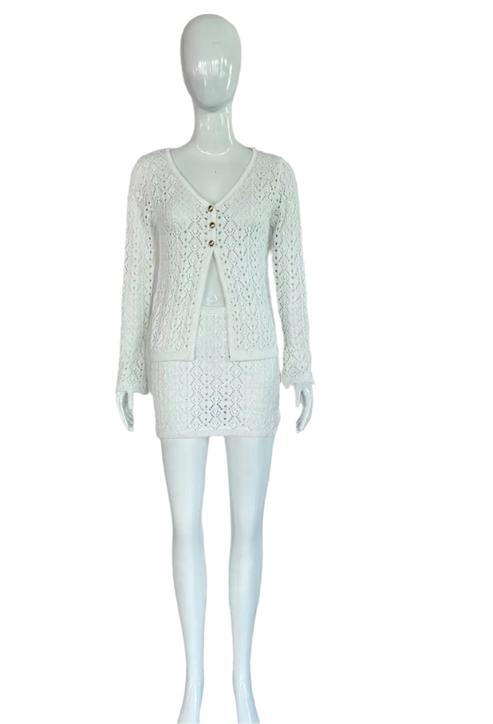 Conjunto tejido de 2 piezas para mujer de Estilo Boho Chic y Cárdigan de falda corta