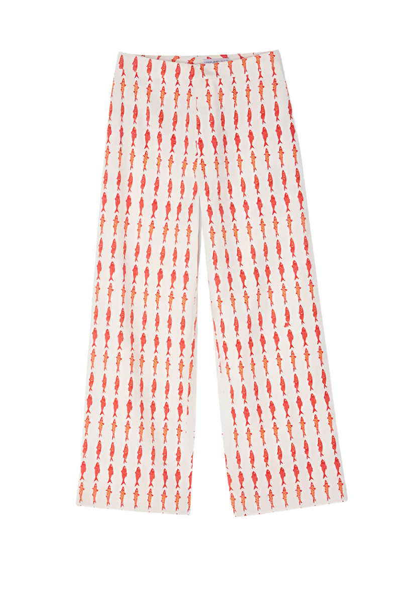 Outfit Conjunto de 2 piezas de camiseta sin mangas con estampado de pez rojo y cuello redondo con pantalón largo recto de pierna ancha