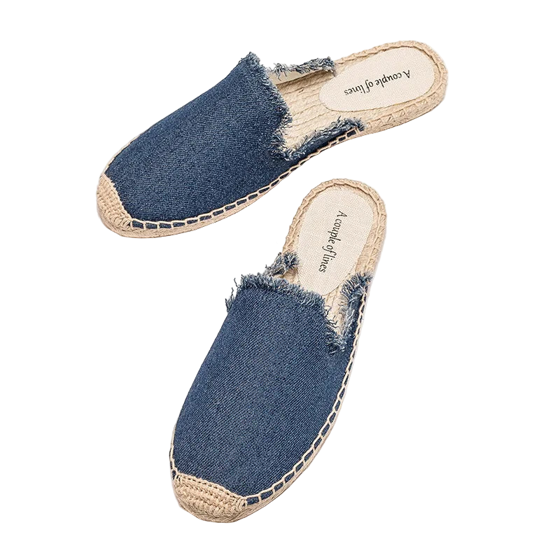 Zapatillas estilo suecos flats de yute y lona y algodón y suela TPR