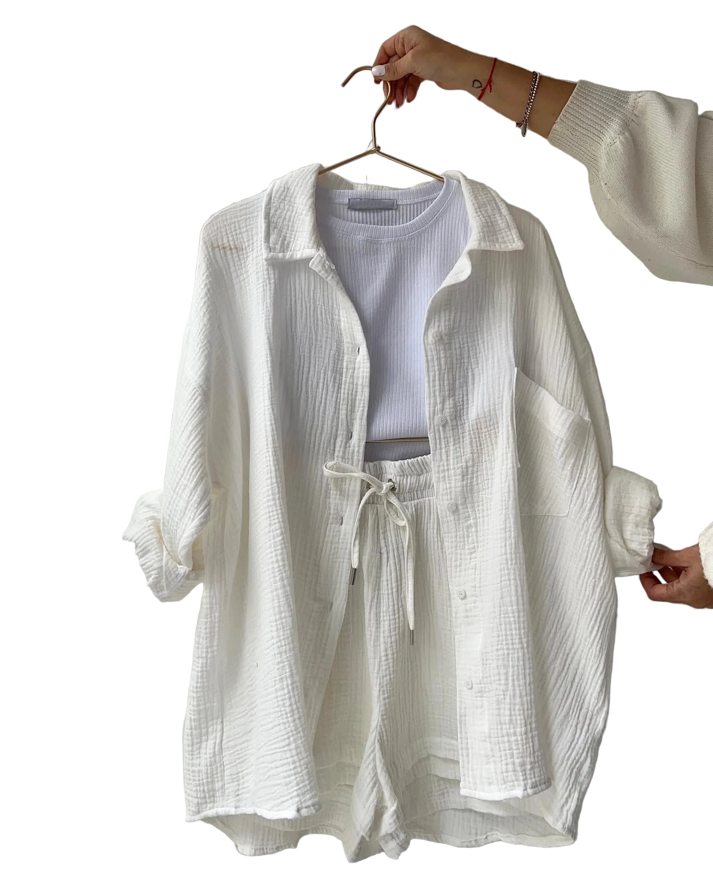 Outfit Conjunto de Camisa manga larga con solapa y short de tiro alto con cordón
