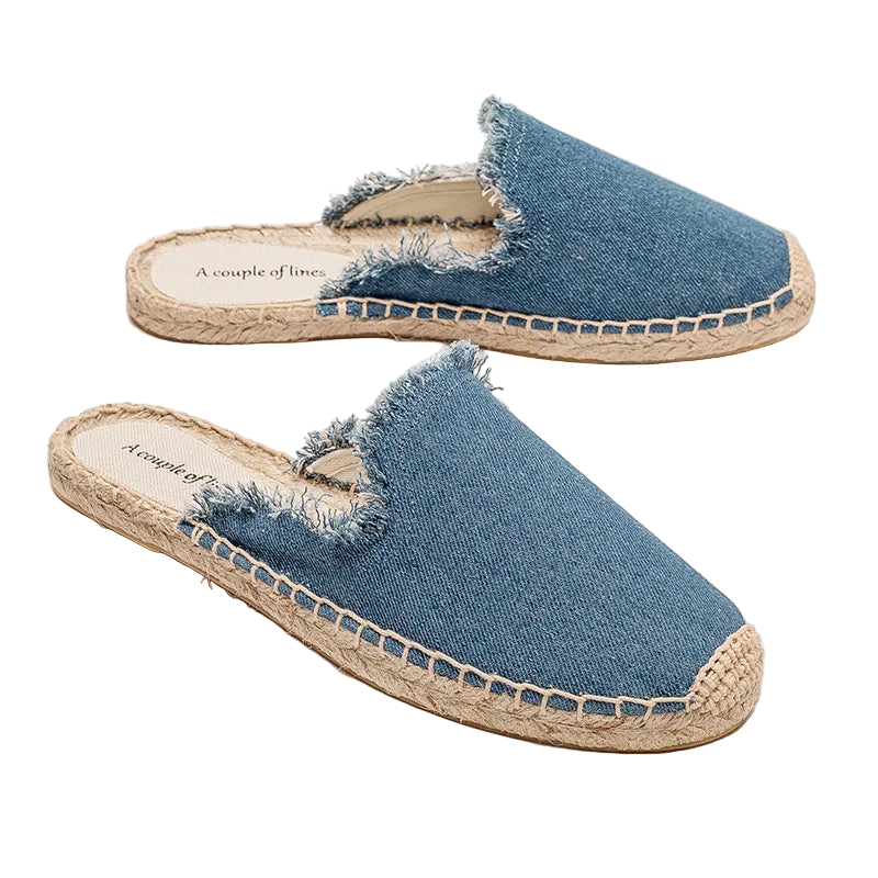 Zapatillas estilo suecos flats de yute y lona y algodón y suela TPR