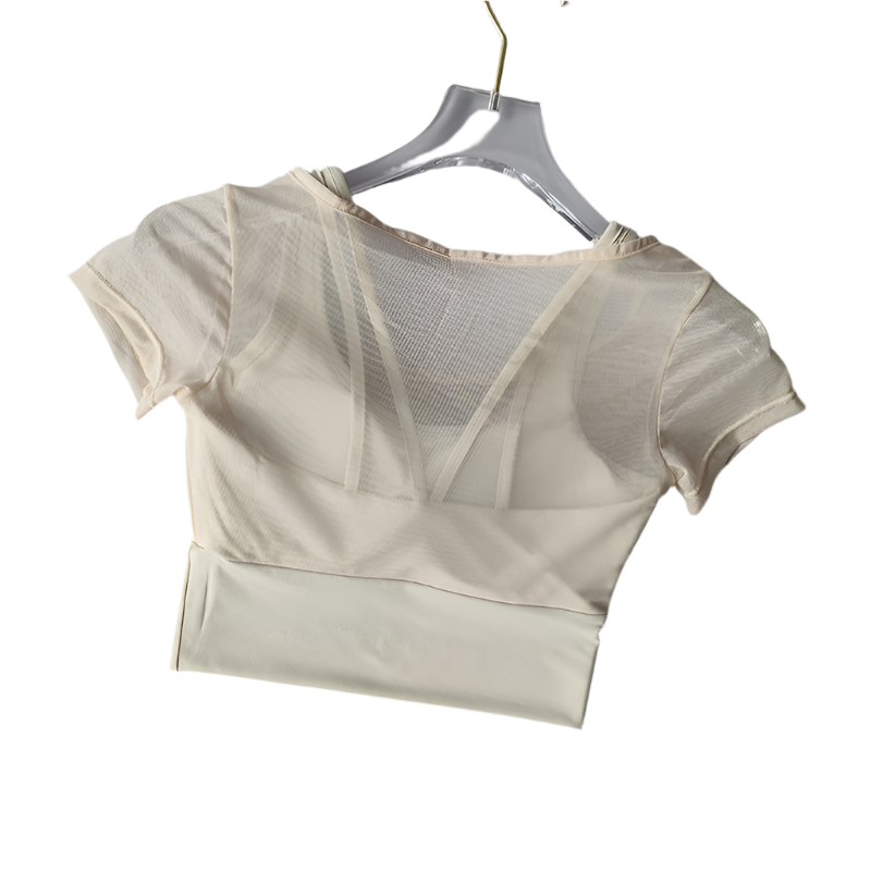 Crop Top con almohadilla en los pechos de secado rápido con manga corta y transpirable