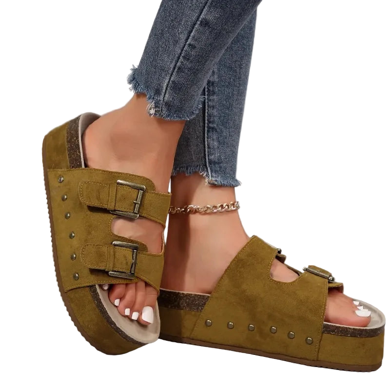 Sandalias Planas Bohemias de Punta Abierta al Estilo Romano y Suela Gruesa