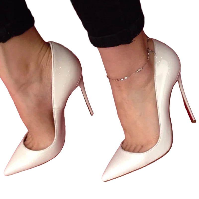 Zapatos de tacón alto de 12 cm y punta fina de suela roja y satinado