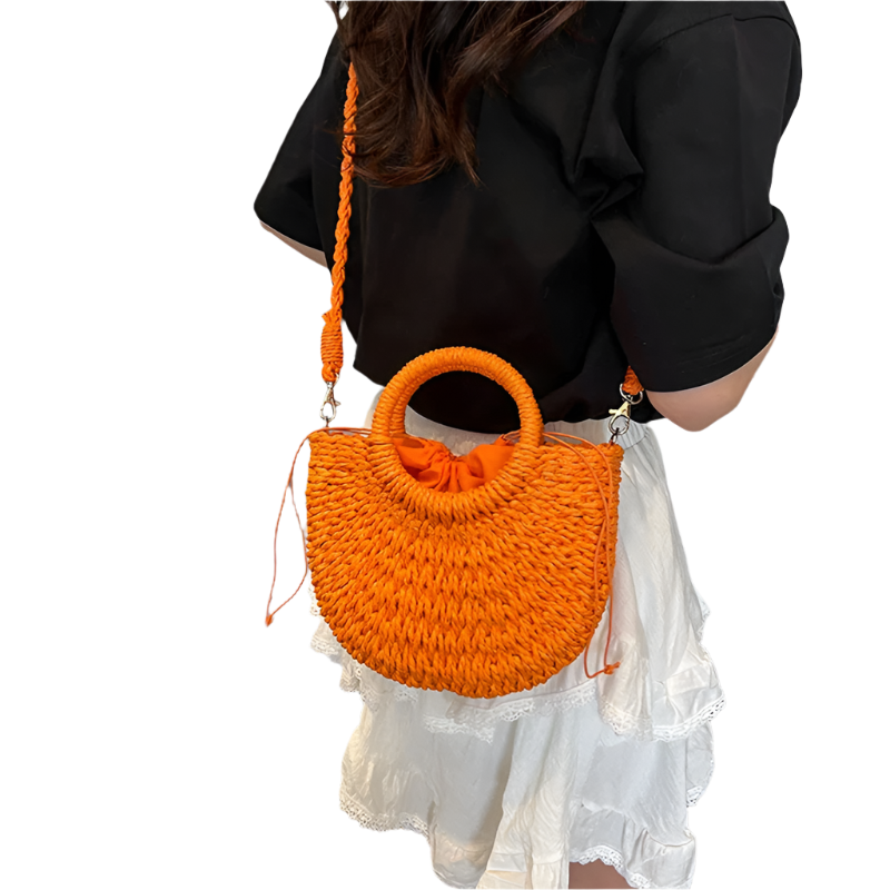 Bolso de Playa de Rattán Hecho a Mano con Diseño Hueco de Estilo Bodycross y de Hombro