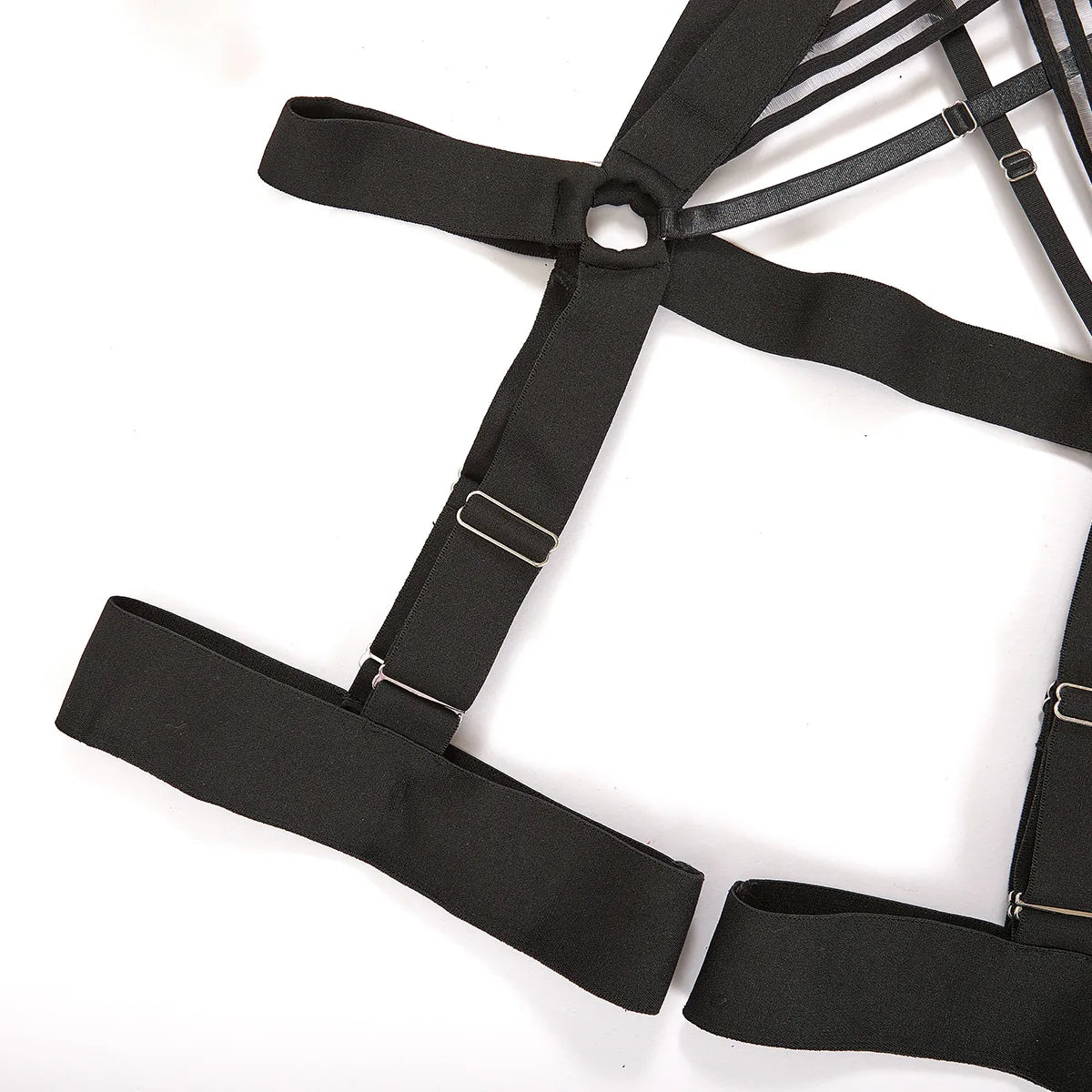 Conjunto Set de Lencería Coqueta 2 piezas con diseño de tiras de estilo jumpsuit ajustado en elástico