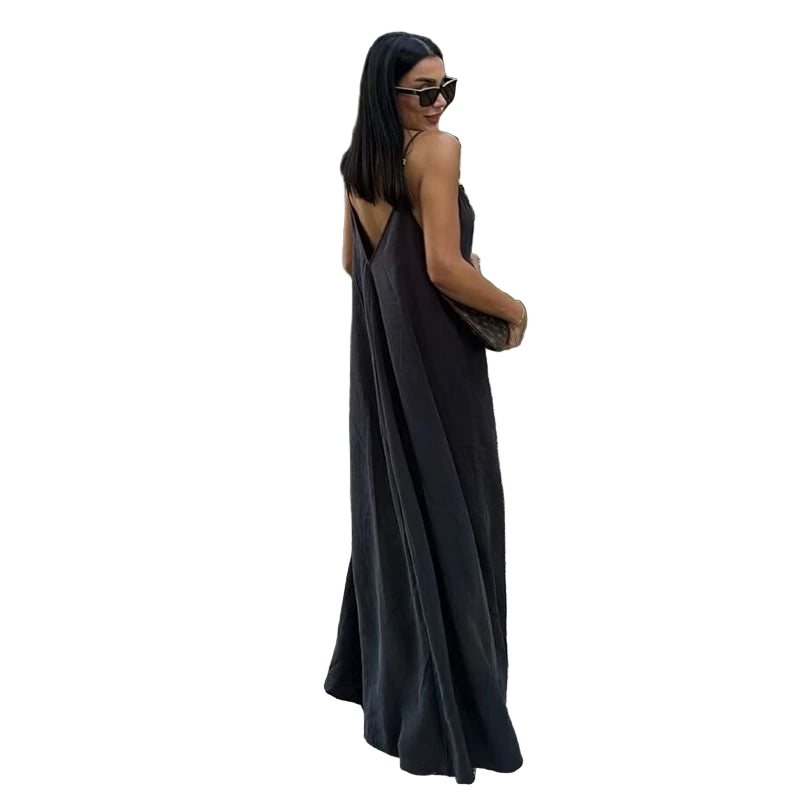 Vestido largo tipo lencero negro o rojo drapeado sin espalda