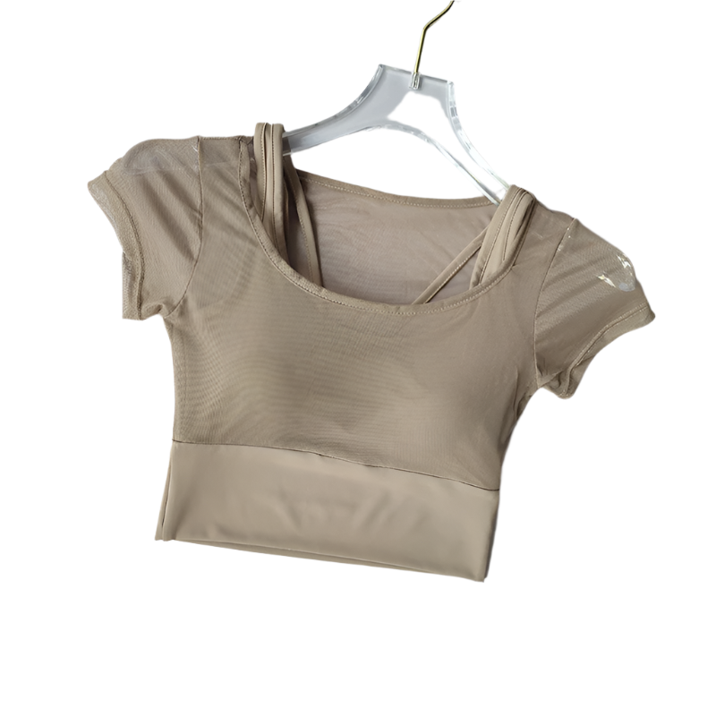 Crop Top con almohadilla en los pechos de secado rápido con manga corta y transpirable