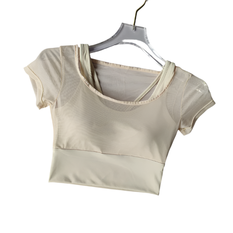 Crop Top con almohadilla en los pechos de secado rápido con manga corta y transpirable