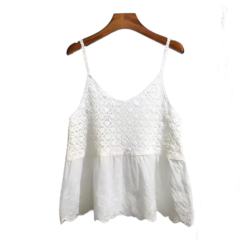 Conjunto de 2 piezas para mujer, top tejido tipo sujetador con tirantes y short de pierna ancha de estilo boho chic calado