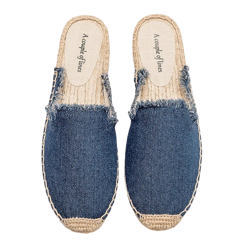 Zapatillas estilo suecos flats de yute y lona y algodón y suela TPR